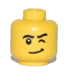 LEGO onderdeel Minifigure, Head Black Eyebrows, Left Eye Wink, Lopsided Grin with Dimple Pattern (3626pb0547)