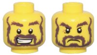 LEGO part Minifigure, Head Dual Sided Dark Brown Bushy Eyebrows and Full Beard with Moustache, Open Mouth Smile with Teeth / Angry Frown Pattern 3626pb0575