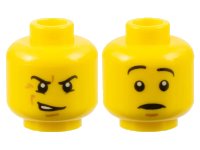 LEGO part Minifigure, Head Dual Sided Snarling / Raised Eyebrows Pattern 3626pb0584