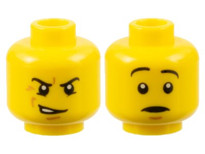LEGO onderdeel Minifigure, Head Dual Sided Snarling / Raised Eyebrows Pattern (3626pb0584)