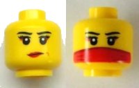 LEGO onderdeel Minifigure, Head Dual Sided Female Red Lips / Red Veil over Mouth Pattern 3626pb0592