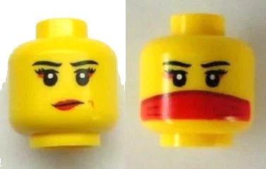 LEGO onderdeel Minifigure, Head Dual Sided Female Red Lips / Red Veil over Mouth Pattern (3626pb0592)