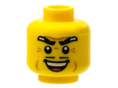 LEGO onderdeel Minifigure, Head Male Thick Eyebrows, Thin Black Moustache, Cheek Dimples, and Sinister Open Smile Pattern (3626pb0610)