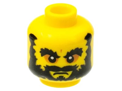 LEGO onderdeel Minifigure, Head Beard Black, Bushy Eyebrows, Angry Mouth, White Pupils Pattern (3626pb0614)