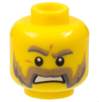 LEGO onderdeel Minifigure, Head Moustache Mutton Chops with Dark Tan and Gray Sideburns, Dark Tan and Gray Eyebrows, Pupils Pattern (3626pb0639)
