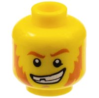 LEGO part Minifigure, Head Dark Orange Eyebrows and Mutton Chops, Medium Nougat Chin Dimple, Lopsided Open Mouth Smile with Teeth and Chipped Tooth Pattern 3626pb0640