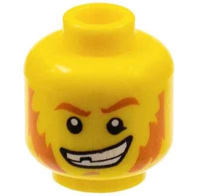 LEGO onderdeel Minifigure, Head Dark Orange Eyebrows and Mutton Chops, Medium Nougat Chin Dimple, Lopsided Open Mouth Smile with Teeth and Chipped Tooth Pattern (3626pb0640)