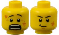 LEGO part Minifigure, Head Dual Sided Black Eyebrows, White Pupils, Scratches, Determined / Scared Pattern 3626pb0650