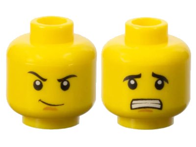 LEGO onderdeel Minifigure, Head Dual Sided Black Eyebrows, Medium Nougat Chin Dimple, Thin Smirk / Scared Open Mouth with Clenched Teeth Pattern (3626pb0654)