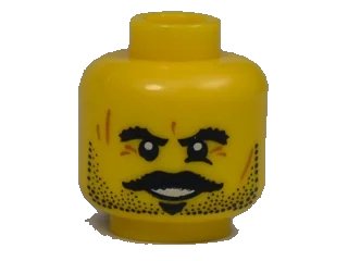 LEGO onderdeel Minifigure, Head Beard Stubble, Moustache, Goatee, Bushy Eyebrows, Scars and Open Mouth Smile Pattern (3626pb0666)
