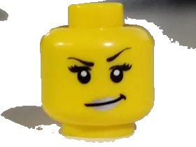 LEGO onderdeel Minifigure, Head Female Black Arched Eyebrows, Eyelashes, Smirk with Silver Lips Pattern (3626pb0674)
