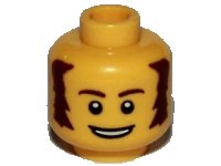 LEGO part Minifigure, Head Male Brown Bushy Sideburns, Thin Eyebrows, White Pupils and Open Mouth Smile Pattern 3626pb0683