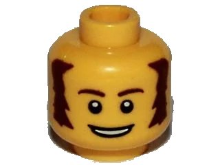 LEGO onderdeel Minifigure, Head Male Brown Bushy Sideburns, Thin Eyebrows, White Pupils and Open Mouth Smile Pattern (3626pb0683)