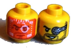 LEGO onderdeel Minifigure, Head Dual Sided Beard Stubble, Orange Head-Up Display (HUD) / Helmet Scope Pattern (3626pb0698)