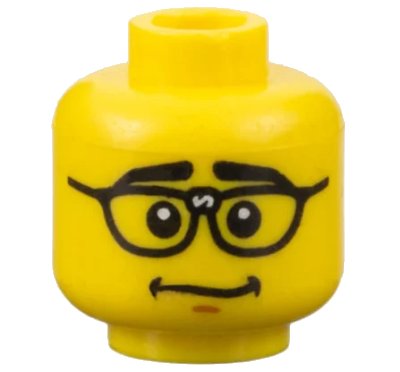 LEGO onderdeel Minifigure, Head Male Thick Black Eyebrows, Repaired Glasses, Nervous Smile Pattern (3626pb0712)
