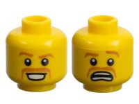 LEGO part Minifigure, Head Dual Sided Medium Nougat Curved Eyebrows and Moustache, Happy / Scared Pattern 3626pb0715