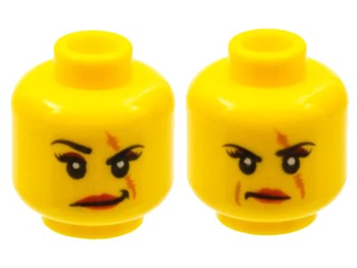 LEGO onderdeel Minifigure, Head Dual Sided Female Scar over Left Eye, Raised Eyebrow / Scowl Pattern (Ann Lee) (3626pb0736)