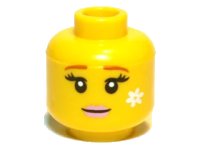 LEGO part Minifigure, Head Female Medium Nougat Eyebrows, Pink Lips, White Flower Pattern 3626pb0797