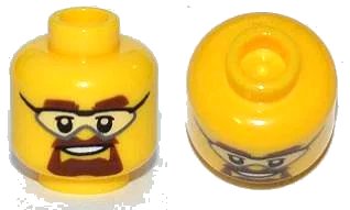LEGO onderdeel Minifigure, Head Glasses with Safety Goggles, Brown Eyebrows and Goatee Pattern (3626pb0803)
