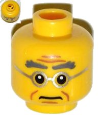 LEGO part Minifigure, Head Male Bushy Gray Eyebrows, Wrinkles, Silver Frame Glasses Pattern 3626pb0839