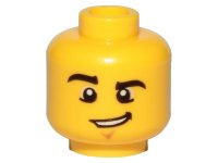 LEGO part Minifigure, Head Male Black Eyebrows, Raised Right Eyebrow, Chin Dimple, and Lopsided Grin with Teeth Pattern 3626pb0857
