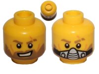 LEGO part Minifigure, Head Dual Sided Light Brown Eyebrows and Beard, Scar, Open Mouth with Teeth / Breathing Apparatus Pattern 3626pb0870