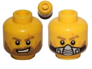 LEGO onderdeel Minifigure, Head Dual Sided Light Brown Eyebrows and Beard, Scar, Open Mouth with Teeth / Breathing Apparatus Pattern (3626pb0870)