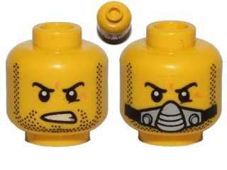 LEGO onderdeel Minifigure, Head Dual Sided Beard Stubble, Determined / Breathing Apparatus Pattern (3626pb0883)