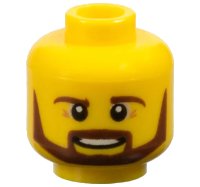 LEGO part Minifigure, Head Reddish Brown Eyebrows, Moustache, and Angular Beard, Open Mouth Smile with Teeth Pattern 3626pb0884