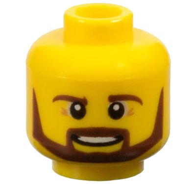LEGO onderdeel Minifigure, Head Reddish Brown Eyebrows, Moustache, and Angular Beard, Open Mouth Smile with Teeth Pattern (3626pb0884)