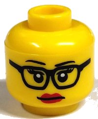 LEGO part Minifigure, Head Female Glasses, Eyelashes and Red Lips Pattern 3626pb0912