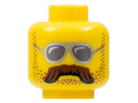 LEGO part Minifigure, Head Glasses with Silver Sunglasses, Moustache Brown Bushy and Stubble Pattern 3626pb0916