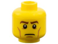 LEGO onderdeel Minifigure, Head Brown Eyebrows, White Pupils, Cheek Lines, Frown Pattern 3626pb0920