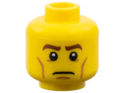 LEGO onderdeel Minifigure, Head Brown Eyebrows, White Pupils, Cheek Lines, Frown Pattern (3626pb0920)
