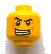 LEGO onderdeel Minifigure, Head Male Black Angry Eyebrows, Evil Grin with Teeth, Wrinkles Pattern 3626pb0921