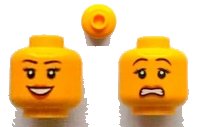 LEGO part Minifigure, Head Dual Sided Female Black Eyebrows, Eyelashes, Dark Orange Lips, Open Mouth Smile with Teeth / Scared Pattern 3626pb0940