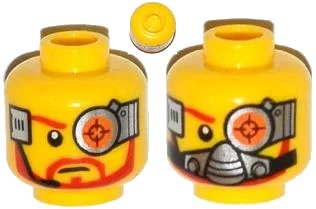 LEGO onderdeel Minifigure, Head Dual Sided Cyborg Eyepiece, Beard, Determined / Breathing Apparatus Pattern (3626pb0964)