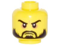 LEGO onderdeel Minifigure, Head Beard Black, Moustache, Arched Eyebrows, White Pupils, Grim Mouth Pattern 3626pb0978