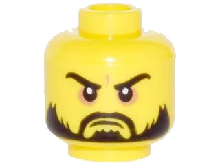 LEGO onderdeel Minifigure, Head Beard Black, Moustache, Arched Eyebrows, White Pupils, Grim Mouth Pattern (3626pb0978)