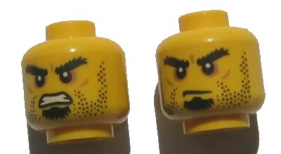 LEGO onderdeel Minifigure, Head Dual Sided Beard Stubble, Black Goatee, Bushy Eyebrows, Grim Mouth with Teeth / Closed Mouth Pattern (3626pb0979)