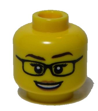LEGO part Minifigure, Head Female Black Glasses, Dark Brown Eyebrows, Medium Nougat Lips, and Open Mouth Smile with Teeth Pattern (3626pb0981)
