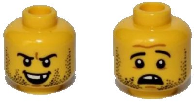 LEGO onderdeel Minifigure, Head Dual Sided Beard Stubble, Missing Tooth, Open Grin / Frown Pattern (3626pb0996)