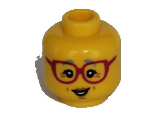 LEGO onderdeel Minifigure, Head Female Glasses Dark Pink, Gray Eyebrows, Crow's Feet Pattern (3626pb0998)