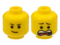 LEGO part Minifigure, Head Dual Sided Black Eyebrows, Lopsided Smile / Open Mouth Scared Pattern (Emmet) 3626pb1028