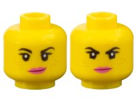 LEGO part Minifigure, Head Dual Sided Female Black Eyebrows, Eyelashes, Medium Nougat Freckles, Dark Pink Lips, Lopsided Smile / Determined Pattern 3626pb1029
