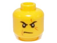 LEGO onderdeel Minifigure, Head Black Eyebrows, Dark Orange Scar Across Left Eye, Medium Nougat Cheek Line, Scowl Pattern 3626pb1047