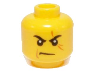LEGO onderdeel Minifigure, Head Black Eyebrows, Dark Orange Scar Across Left Eye, Medium Nougat Cheek Line, Scowl Pattern (3626pb1047)