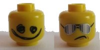 LEGO part Minifigure, Head Dual Sided Silver Sunglasses with Vertical Lines / Scribble-Face Smile Pattern 3626pb1050