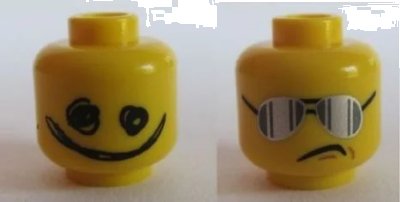 LEGO onderdeel Minifigure, Head Dual Sided Silver Sunglasses with Vertical Lines / Scribble-Face Smile Pattern (3626pb1050)