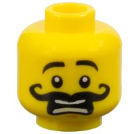 LEGO part Minifigure, Head Black Eyebrows Raised, Curly Long Moustache, Medium Nougat Chin Dimple, Scared Open Mouth with Teeth Parted Pattern 3626pb1056